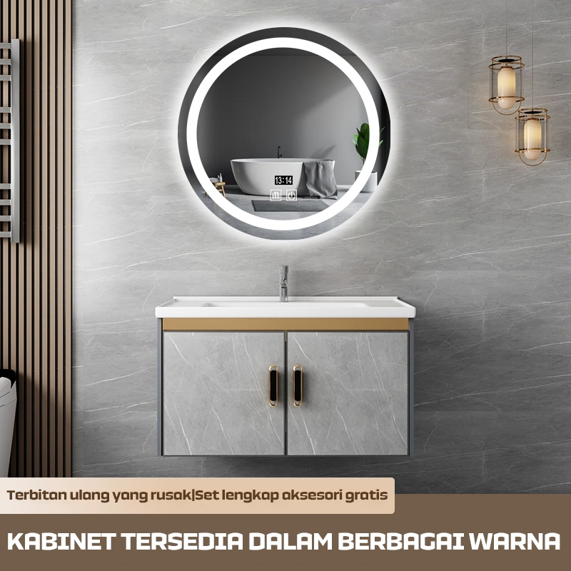RANTOIS Lemari Wastafel Kamar Mandi/Wastafel Keramik/Lemari Kamar Mandi Aluminium/Cermin Cerdas