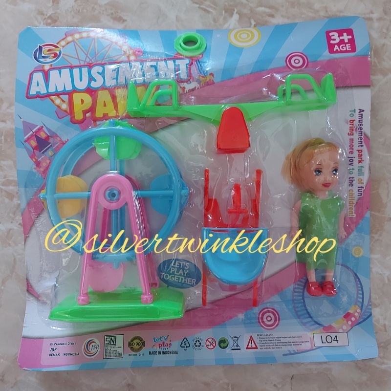 Mainan edukasi anak taman bermain amusement park dan boneka doll mini ayunan komidi putar jungkat ju
