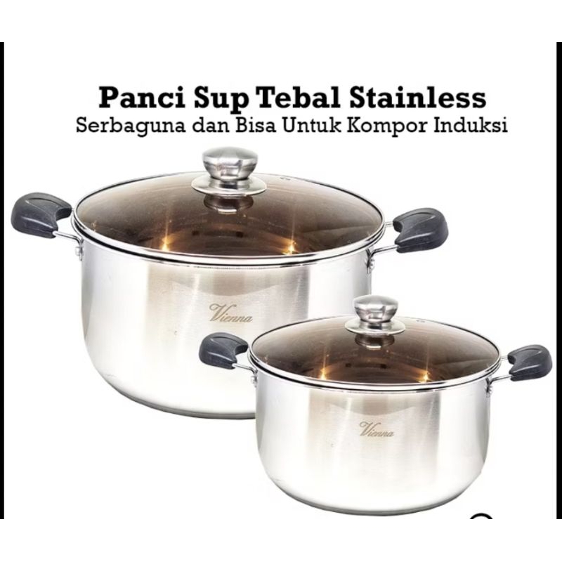 Panci soup pot stainles tebal 28 cm 22 24cm / panci sup panci korean panci sop tutup kaca High quali