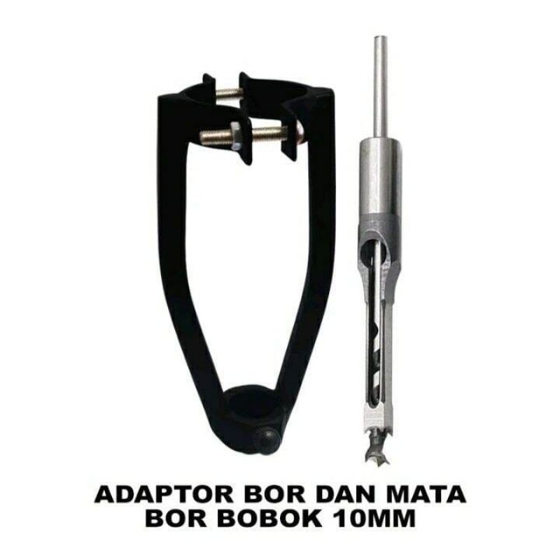 Adaptor dudukan mesin bor + mata bor bobok kayu 10mm