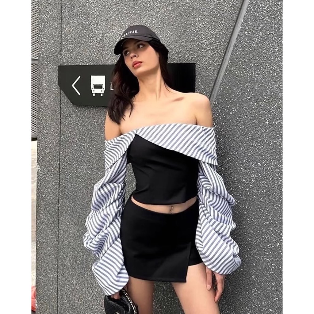 (Ready) GRANDY - Marla Off Shoulder Top / Atasan Wanita Stripe Garis