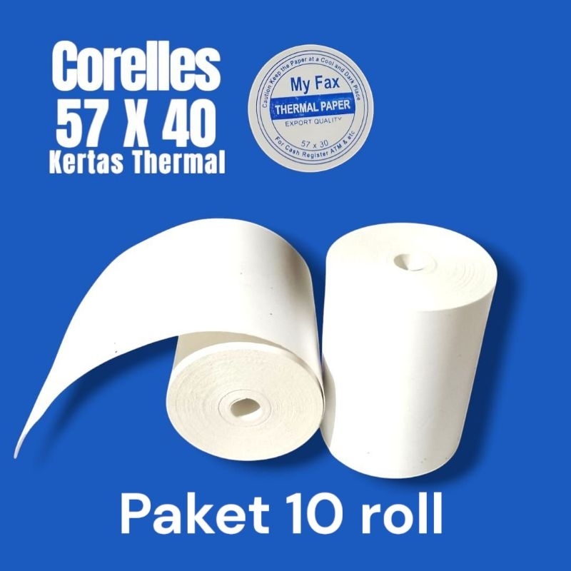 

10 Pcs kertas thermal 58/57x40 coreles tanpa tulang RJ4