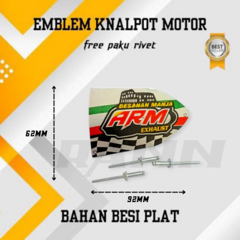 Emblem knalpot merek ARM EXHAUST Free paku rivet