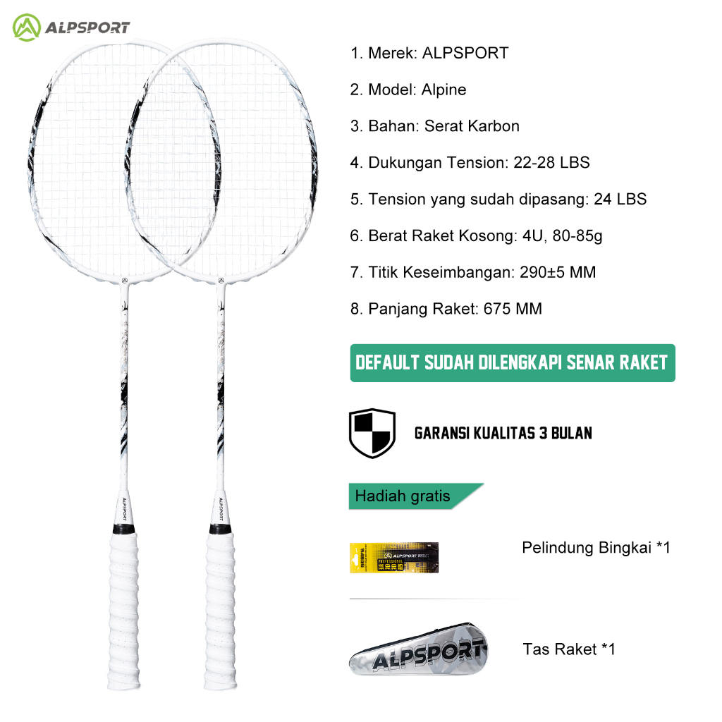 ALPSPORT New SS 100% Full Carbon Fiber Pro Raket Badminton Original Desain Strung Raket Bulutangkis 