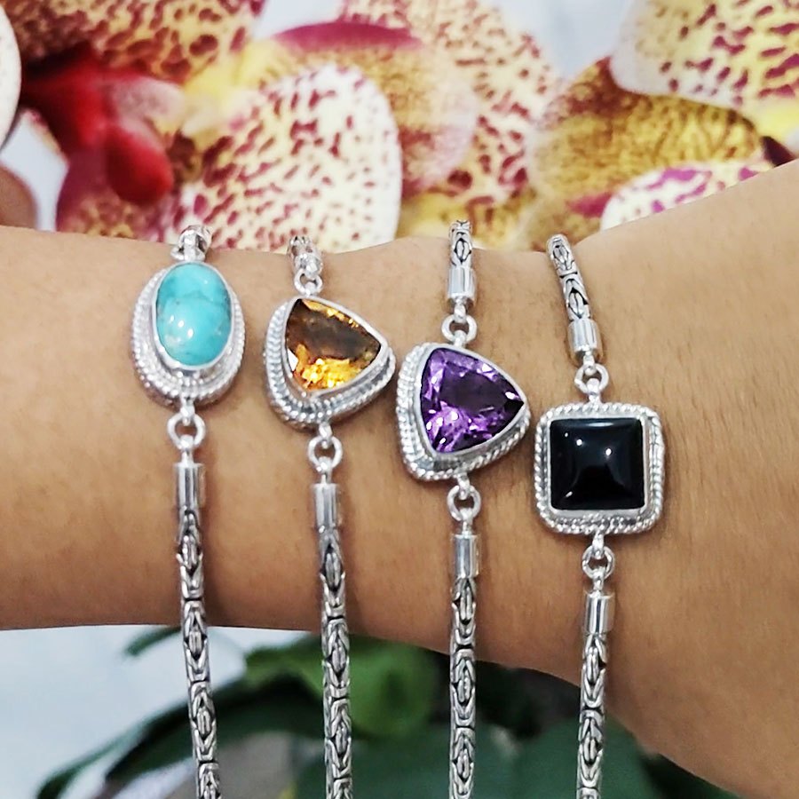 Gelang Wanita Perak Asli Silver 925 Borobudur Batu Natural Asli