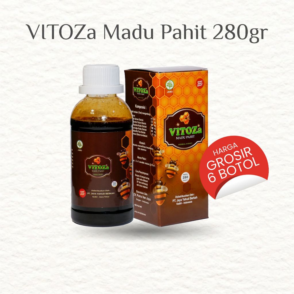 

Harga Grosir 6 Botol 280ml | Madu Pahit VITOZa Original – Obat Herbal Tradisional untuk Kesehatan Tubuh