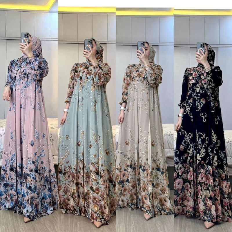 Gamis Wanita Setelan Hijab Segi empat Bahan Rayon Diamond Baju Lebaran Model Terbaru Busui Friendly