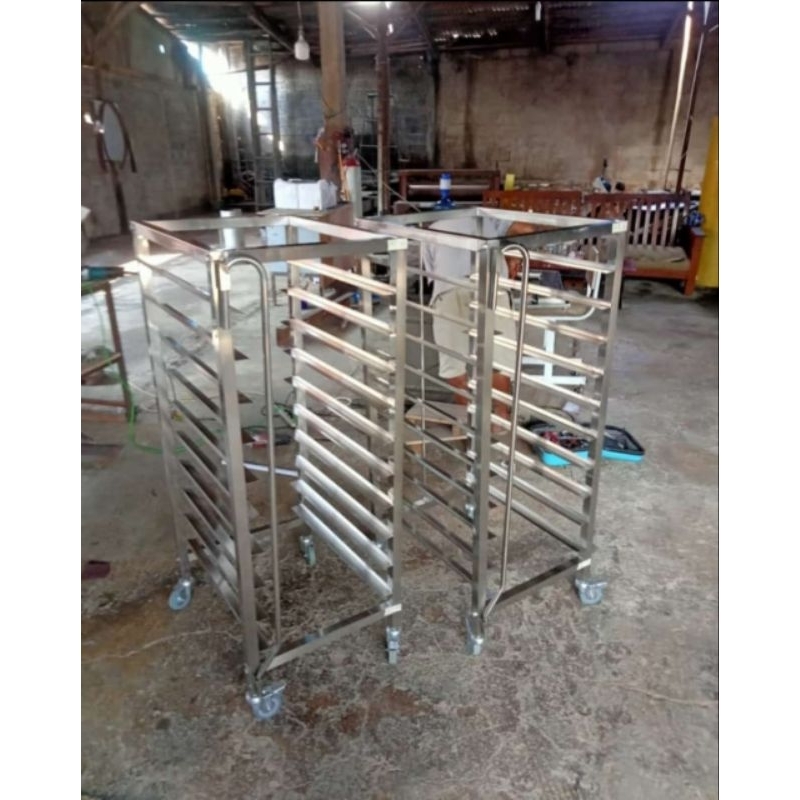 rak trolley loyang stainless 16 tray/trolley kue stainless