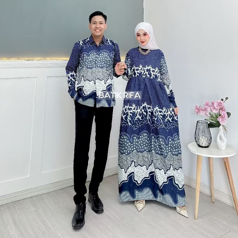 Couple Seragam Batik Modern Kemeja Pria & Gamis Wanita
