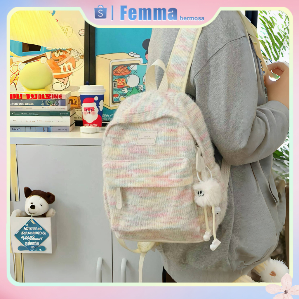 Pelangi rajutan Tas Ransel Rajut Wanita Mini - Tas Bahu Sekolah Fashion Kuliah Backpack tas sekolah 