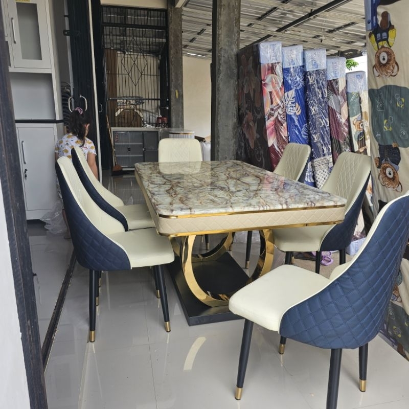 Meja makan Import Ring kursi 6 marmer
