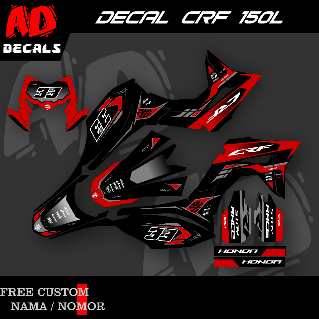 Decal Crf 150 L Hitam Merah Full Body Superglossy Bebas Custom - Sticker Decal Honda Crf 150 L Premi