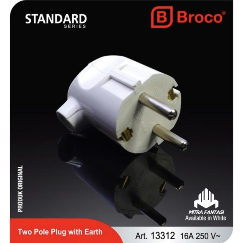 Steker Arde L BROCO 13312 Colokan Listrik Bengkok Plug Standard Series