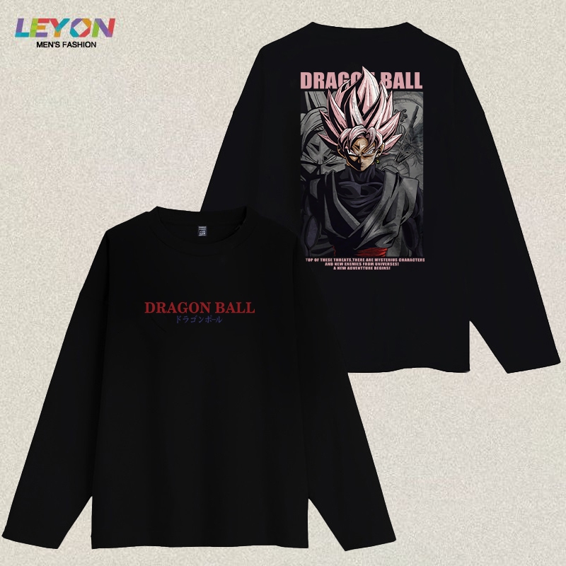 LEYON Kaos Lengan Panjang Pria  Original  Pria Motif Keren Anime Goku Print Keren Kece Katun 100%