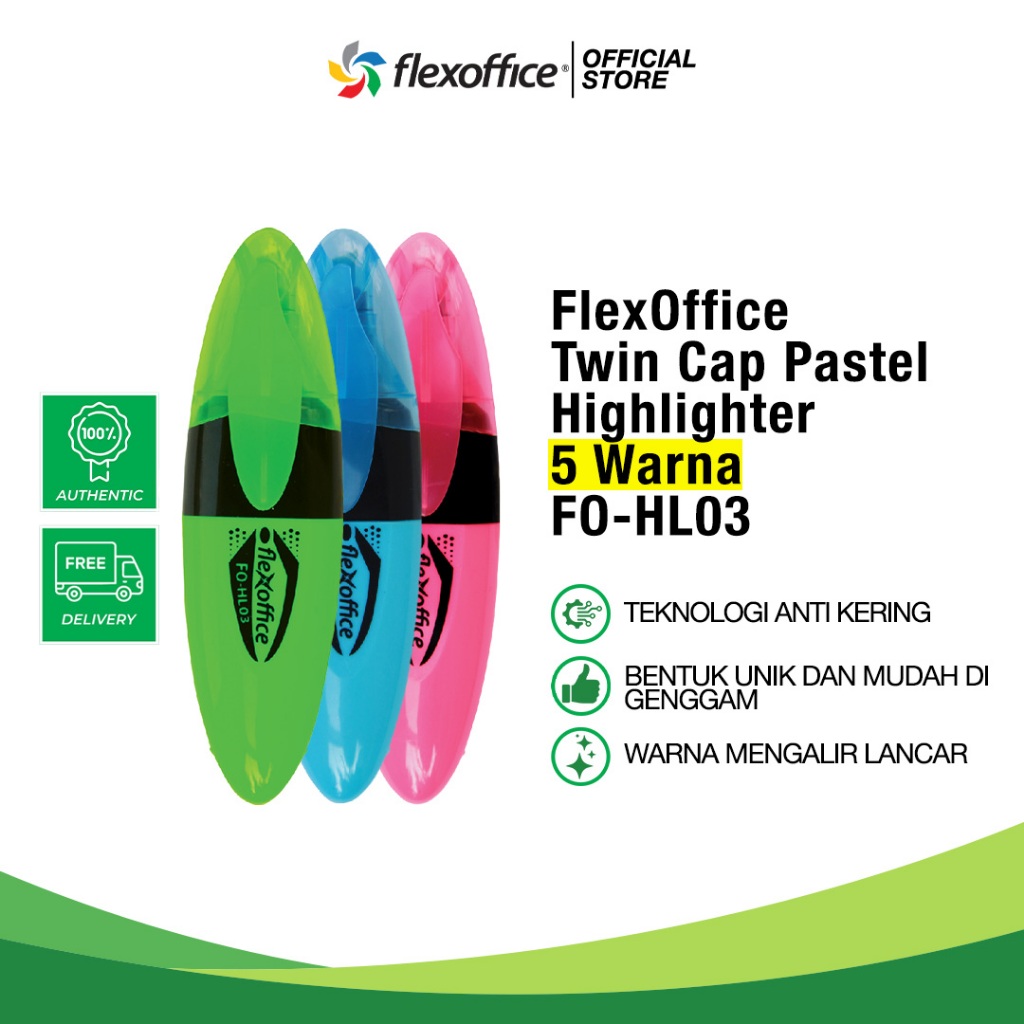 

FlexOffice Cap Type Highlighter FO-HL03 5 warna bentuk bulat unik kecil neon warna terang belajar