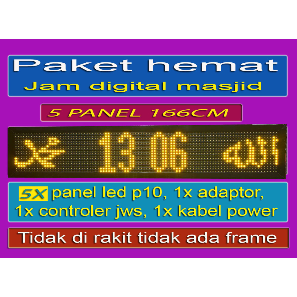 (PAKET HEMAT) JAM SHALAT DIGITAL JWS005-SP (5 panel) 5X PANEL LED P10sc 1X CONTROLER SC 1X ADAPTOR 1