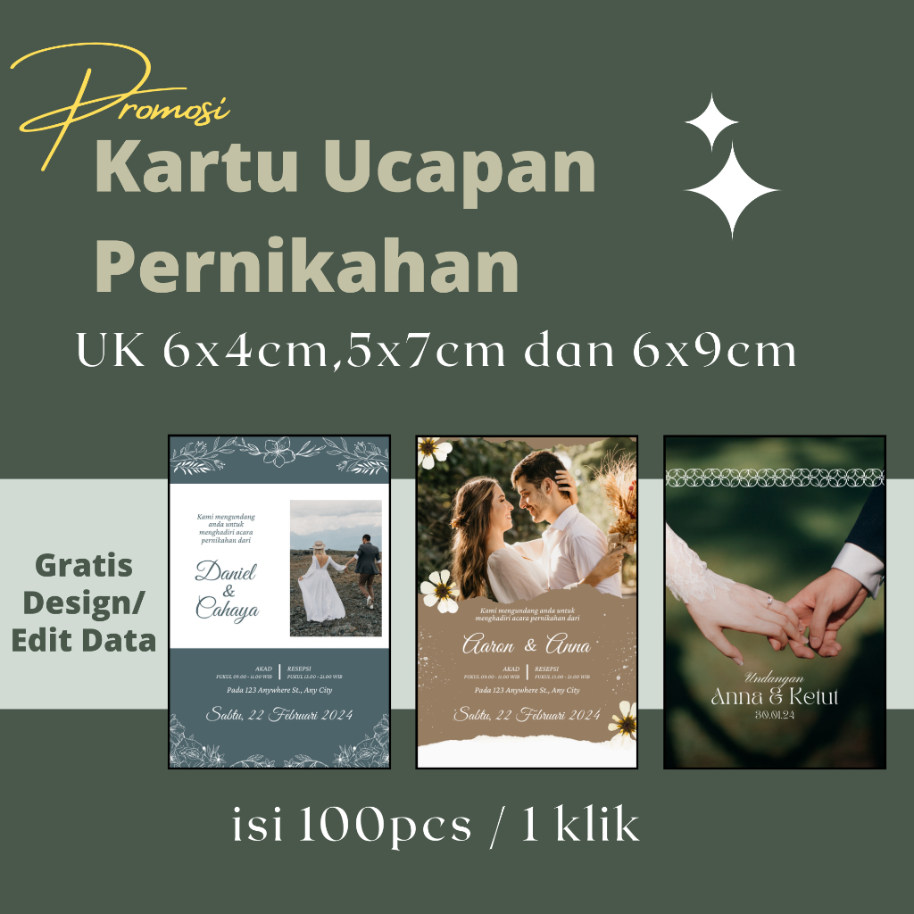 (isi 100pcs) Kartu Ucapan Pernikahan / Kartu Pernikahan / Kartu Souvenir Pernikahan / Kartu Souvenir
