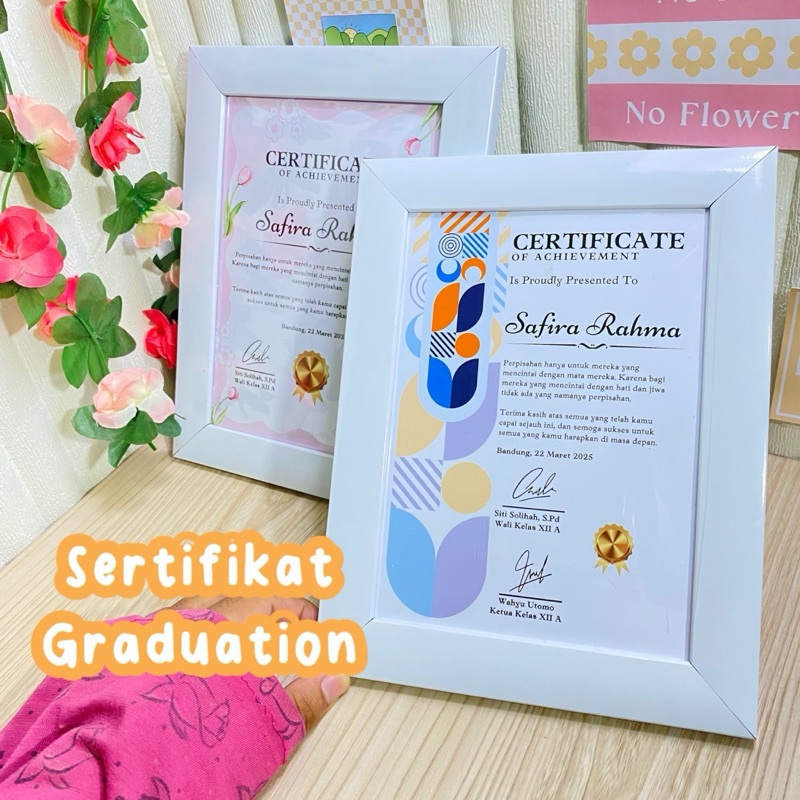 Sertifikat Hadiah Graduation Perpisahan Sekolah Gift Aesthetic Custom