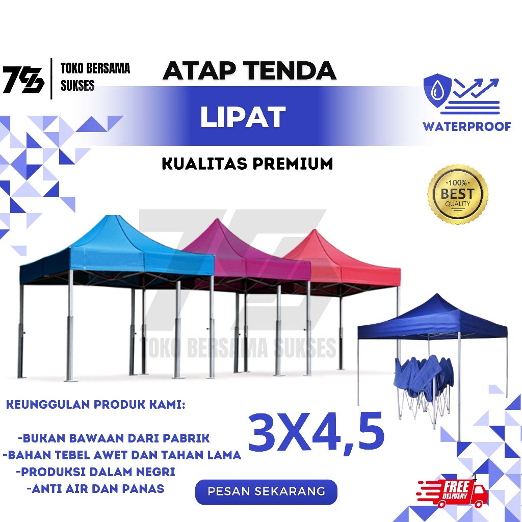AtapTerpal Tenda Lipat 3x4,5 Bahan Tebal Waterproof