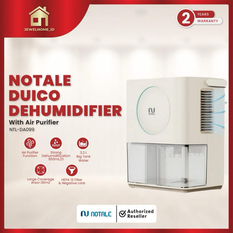 Notale Duico Dehumidifier with Air Purifier - Pembersih dan Penyerap Lembab Ruangan, Putih, 30 m²