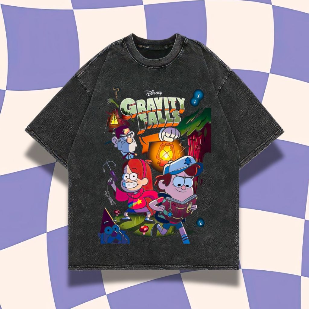 Purple Haze "Gravity Falls" Oversized T-Shirt | Stone Wash | Kaos Cartoon | Kaos Oversize | Atasan