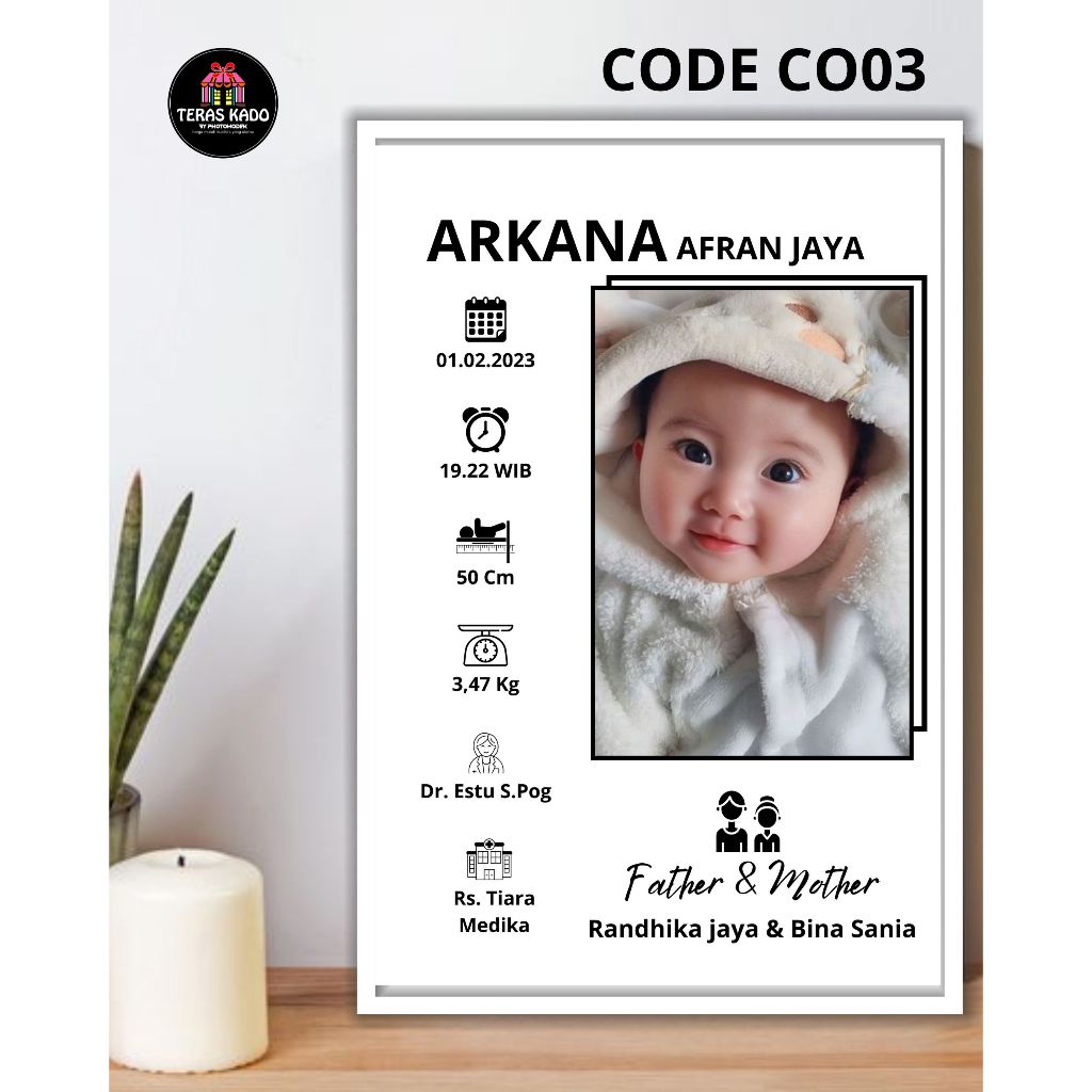 BIODATA BAYI CUSTOM CETAK 12RS BINGKAI FRAME BLOK FIBER  (30X45 CM) PREMIUM