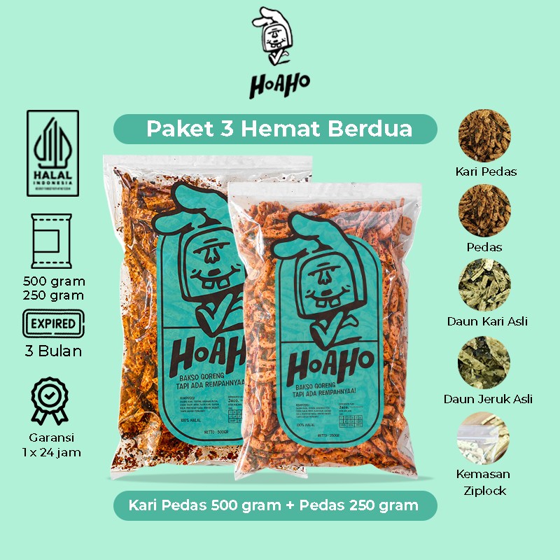 

HOAHO Basreng Stik Paket 3 Hemat Berdua Kari Pedas 500 Gram - Pedas Daun Jeruk 250 Gram