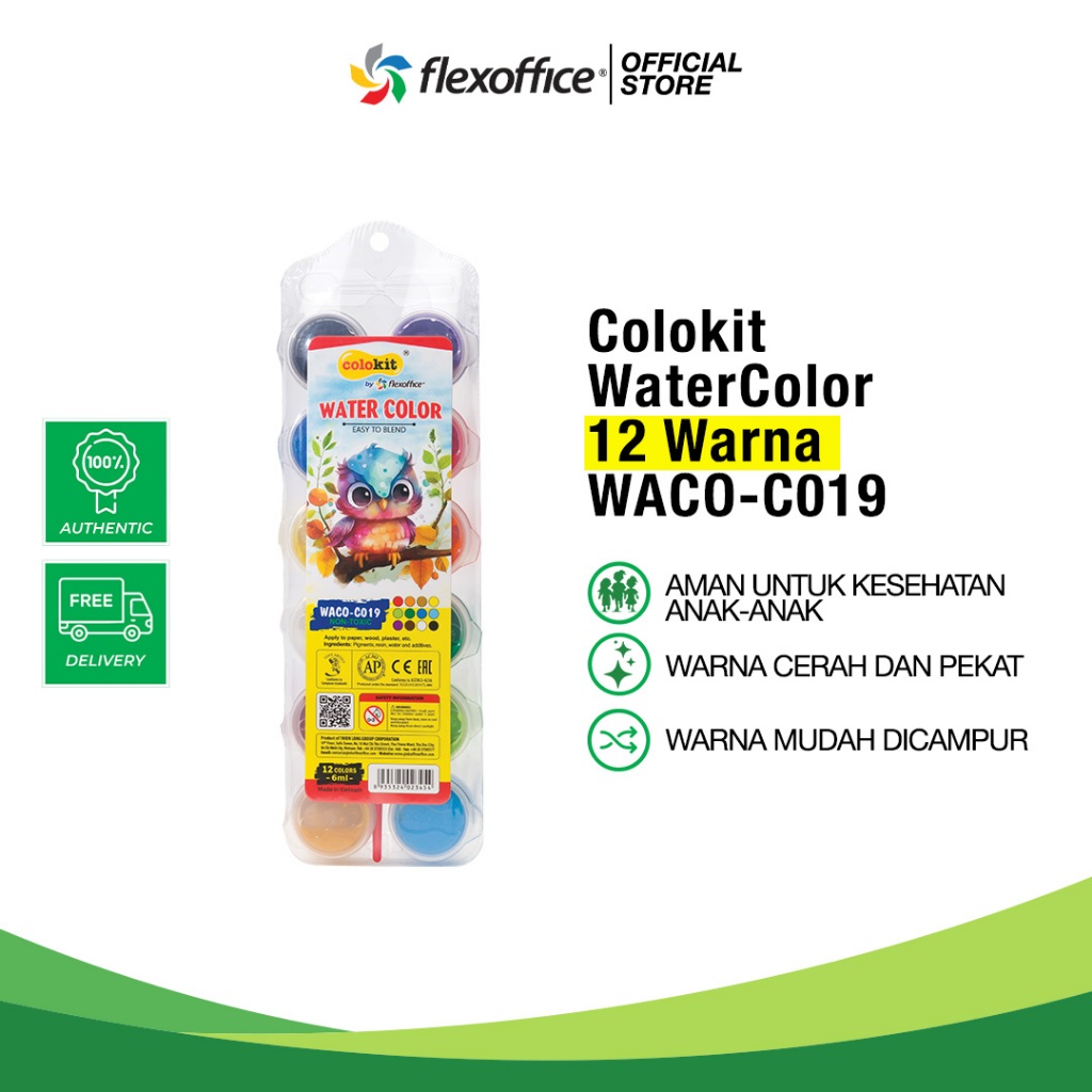 

FlexOffice Colokit Watercolor WACO-C019 12 Warna/Set