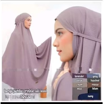 BERGO CRINKLE NON PET TALI XXL JILBAB CRINKLE JUMBO TERBARU MURAH