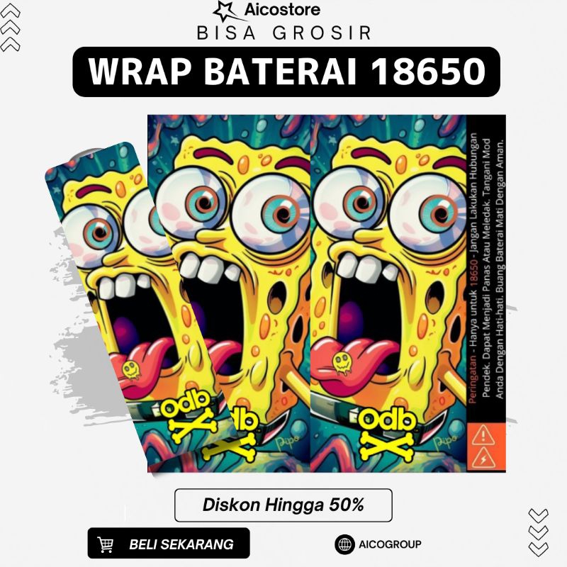 AICOSTORE - Skin Wrap Baterai 18650 ODB Motif Street Grafik Gravity Spongebob Kuning Ungu Biru Keren