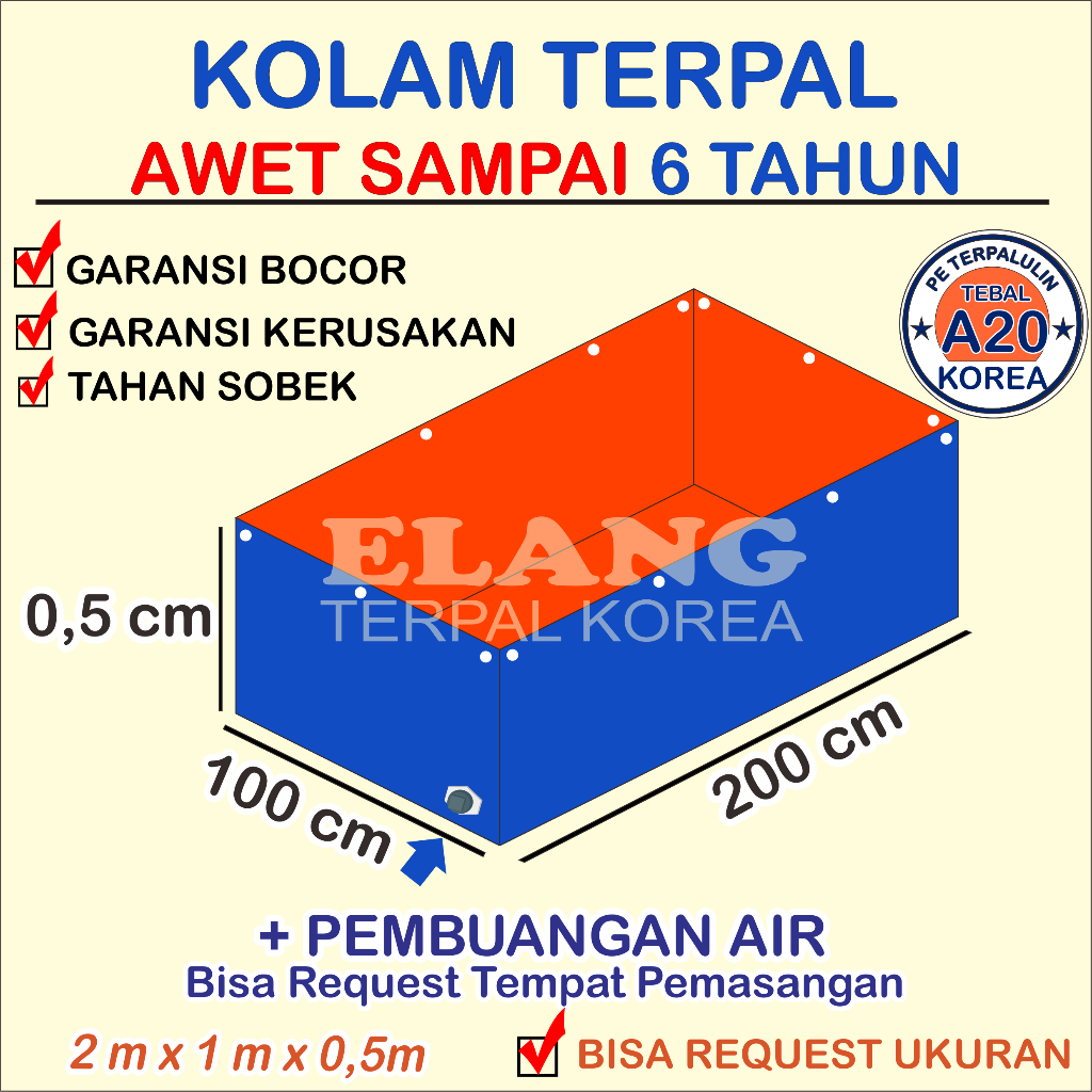 Terpal Kolam Terpal Ikan Kotak Orchid 200x100x50 / 100x200x50 / 2x1x50 / 1x2x50 Kolam Terpal Korea