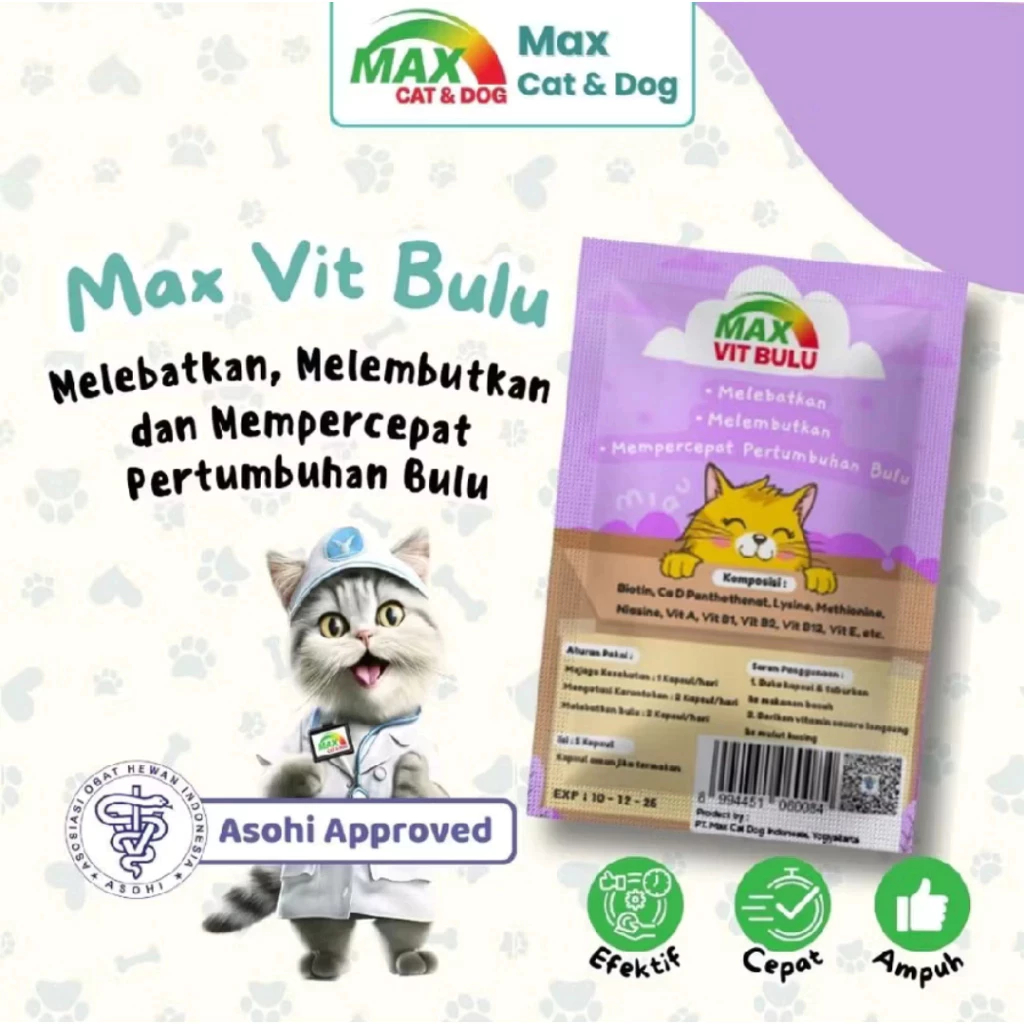 Vitamin Bulu Suplemen untuk melebatkan bulu MAX VIT BULU vitamin bulu kucing vitamin bulu anjing
