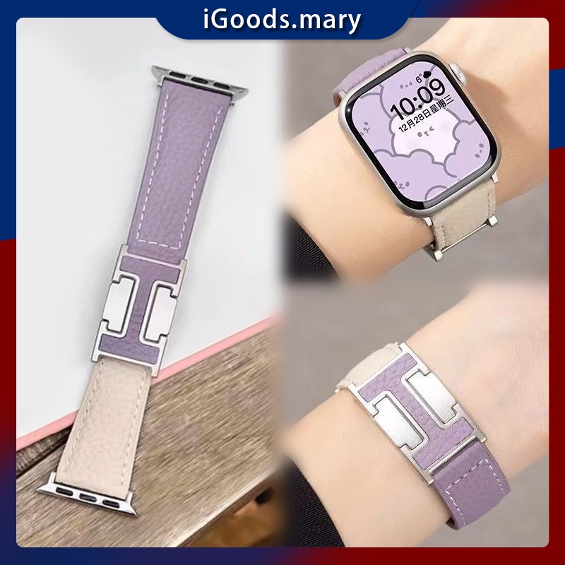 Leather Strap For Apple Watch 3 4 5 SE 6 7 8 9 10 11 Ultra 3 Soft Lychee Pattern H Magnetic Buckle S