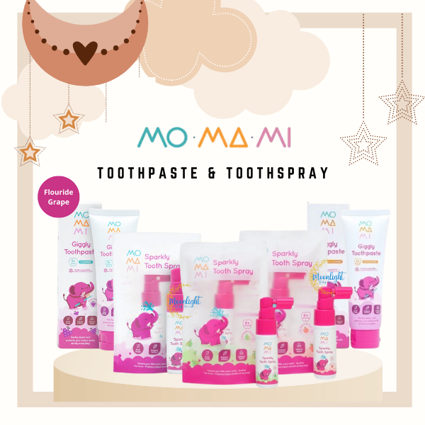 Momami Giggly Toothpaste and Toothspray | Non Flouride & Flouride Grape 50ml | Grape, Peach & Honeyd