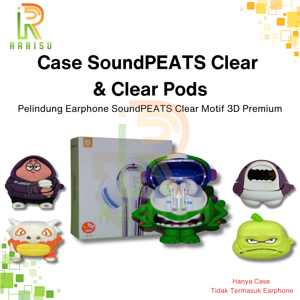Case SoundPEATS Clear / SoundPEATS Clear Pod 3D Kartun Lucu Casing Earphone TWS Pelindung Cover Rari