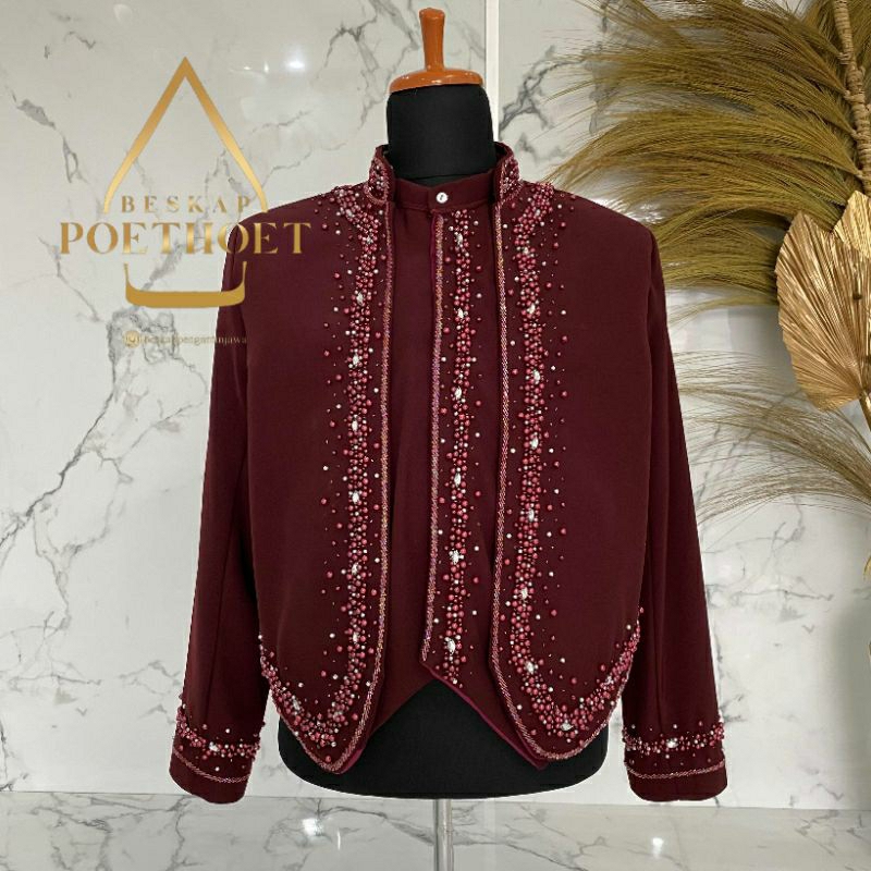 Beskap pengantin Jawa solo hewes Merah maroon payet premium