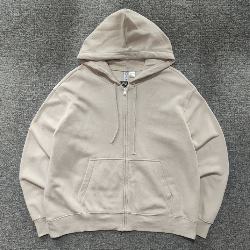 JAKET ZIPPER HOODIE HNM BASIC DIVIDED ON CREAM
