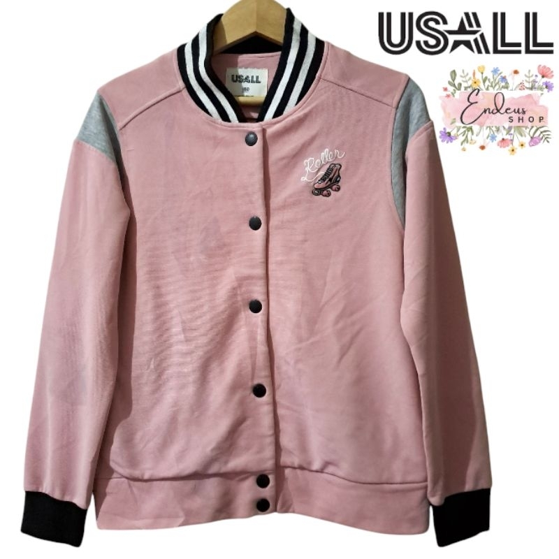 JAKET VARSITY CEWEK BY USALL SIZE M WARNA SOFT PINK