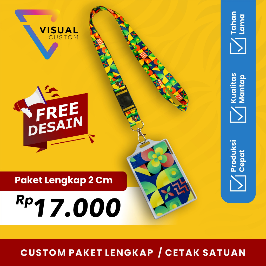 PAKET LENGKAP 2 CM DUA SISI + ID CARD PVC + FRAME / CETAK LANYARD ID CARD CUSTOM / CETAK LANYARD ID 
