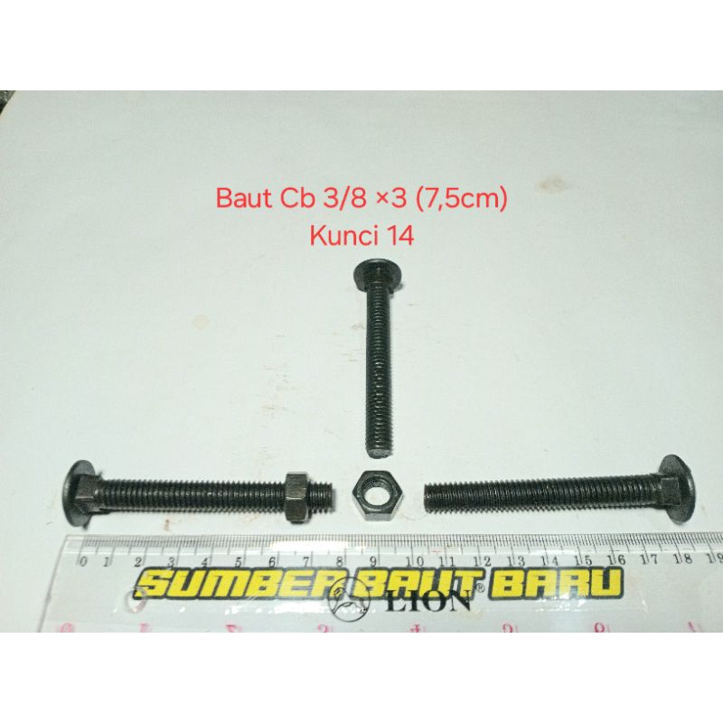 10 set Baut Cb 3/8 x 3 (7,5cm)  kunci 14 / pagar / payung / bak truk / bumper mobil / carried bolt