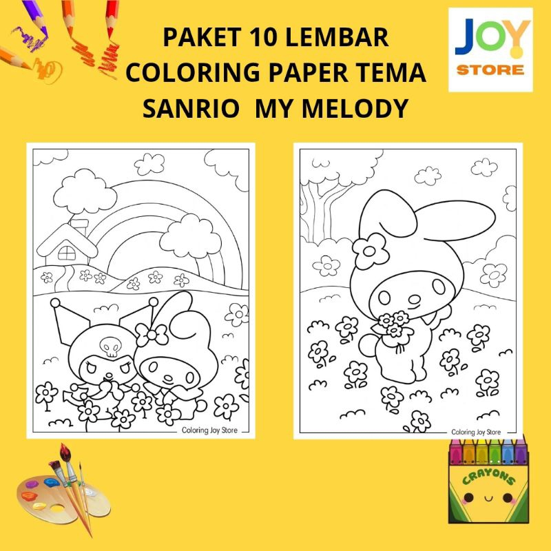 

PAKET 10 Lembar Kertas Gambar Mewarnai Tema Sanrio My Melody Ukuran A4 150 gsm - Coloring Paper 042