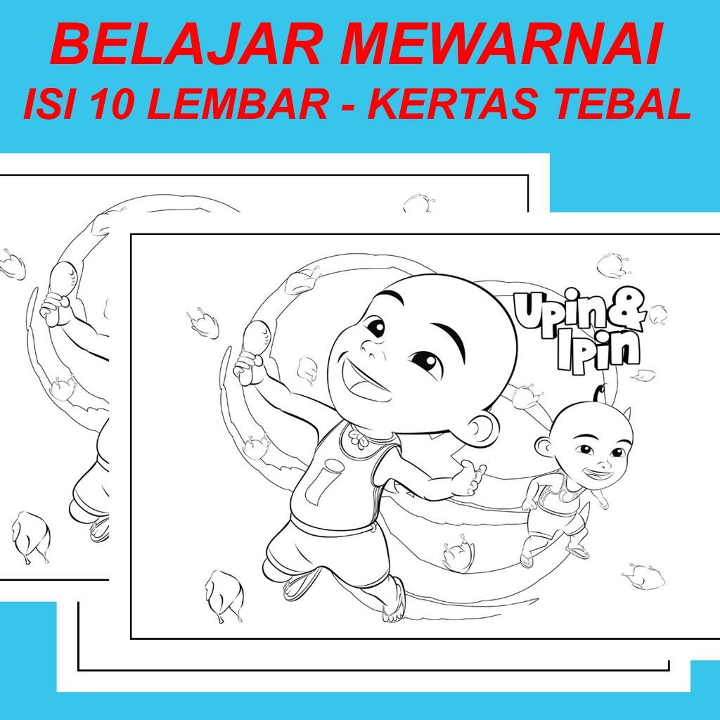 

10 LEMBAR / BELAJAR MEWARNAI / UPIN IPIN / EDUKASI ANAK / COLORING PAPER / KERTAS TEBAL / A4 - A5 / code 2