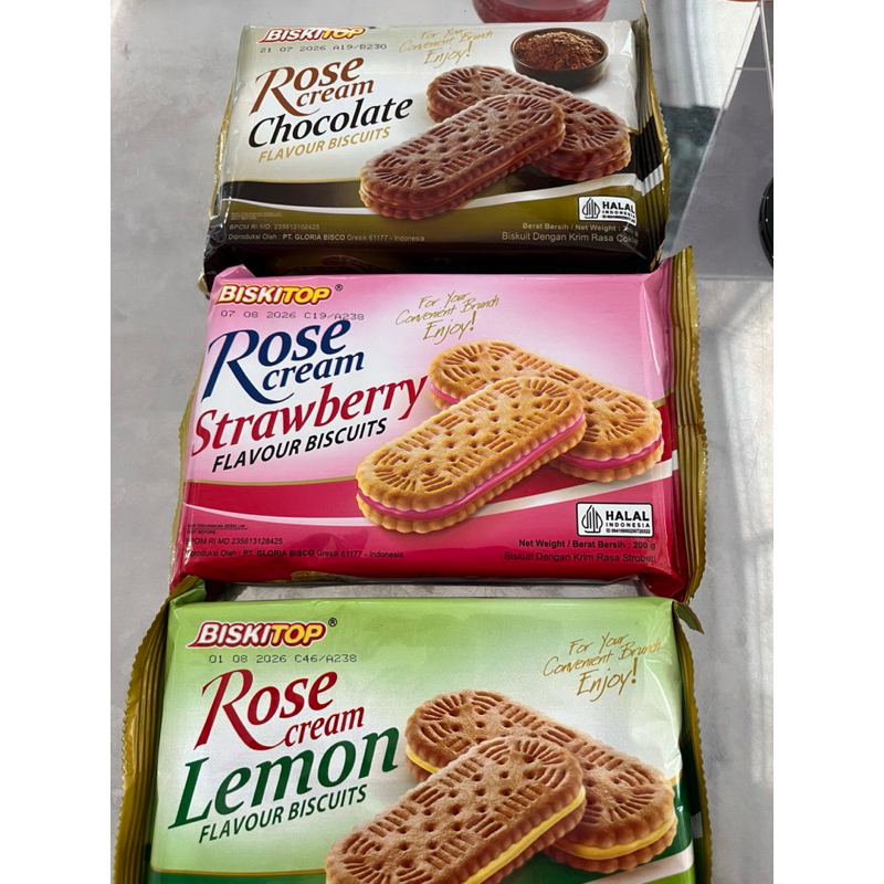 

Biskitop Rose Cream 200gr [ chocolate, lemon, strawberry ] - biskuit snack cemilan murah enak renyah