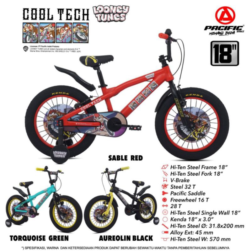 SEPEDA ANAK BMX 16 / 18 INCH COWO PACIFIC COOLTECH TAZMANIA BAN JUMBO 3.0 ASLI ORIGINAL GARANSI FRAM