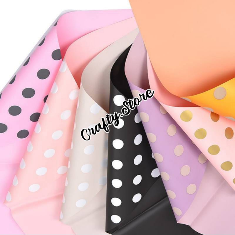 

Kertas Buket Cellophane Bicolor Polkadot Free Packing Flower Wrapping Paper