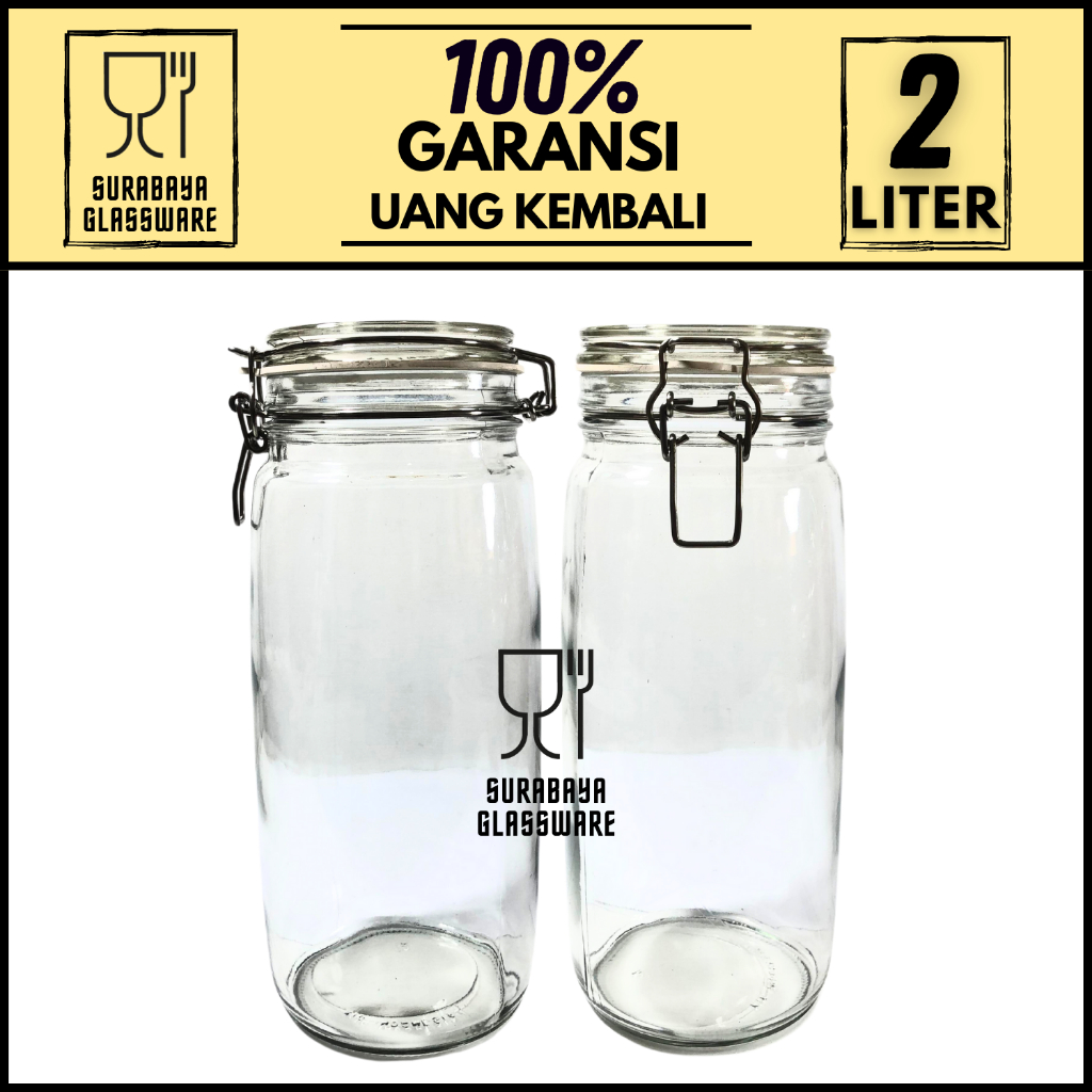 TOPLES KACA KEDAP UDARA 2 LITER TOPLES BOTOL JAR TEMPAT WADAH PENYIMPANAN KEDAP UDARA LEBARAN TUTUP 