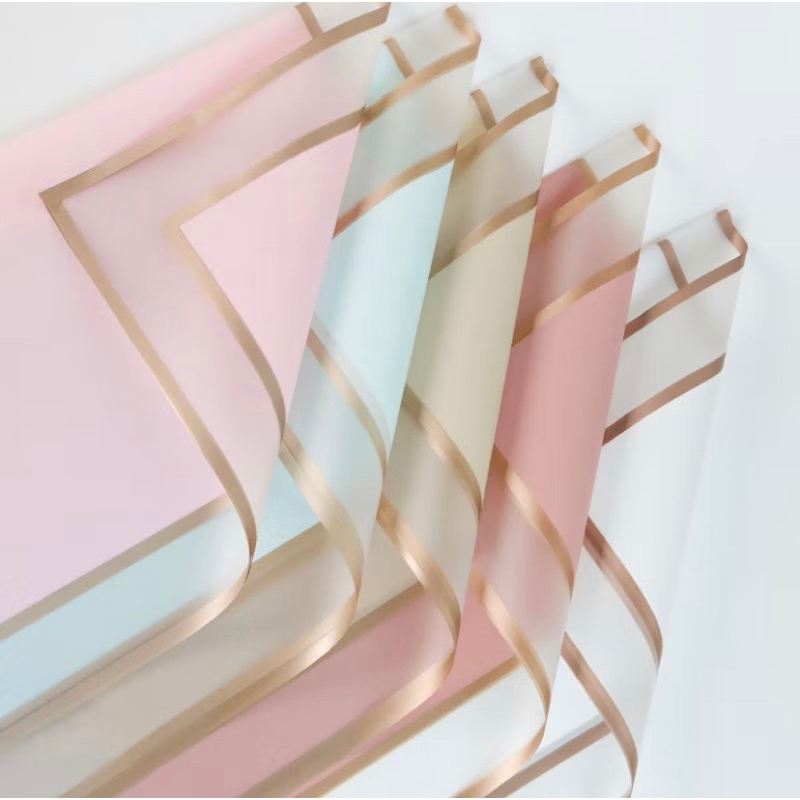 

Isi 20 LEMBAR Flower Wrapping Paper Transparent Gold Frame Double List Waterproof Cellophane KB085