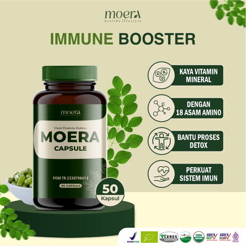 Moera - Kapsul Daun Kelor Moringa Moera Daun Kelor Premium Serbuk Bubuk 50 Kapsul 650mg Original Ori