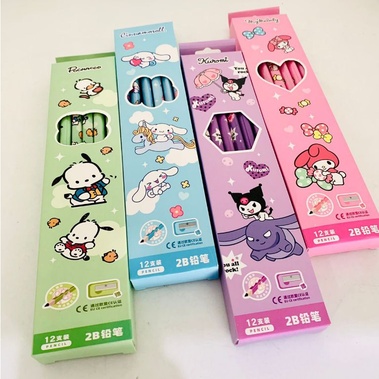 

Pensil 2B motif Cinnamonroll/Kuromi isi 12 Pcs free serutan