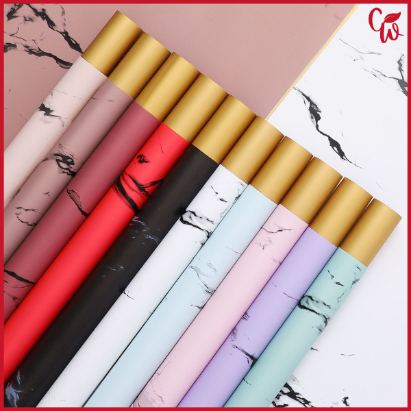 

20 Lembar Kertas Buket Bi Color Gold Flower Wrapping Paper Golden Marble Cellophane KB6105